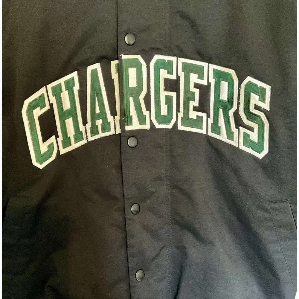 Vintage Russell Athletic Chargers Nylon Dugout Black Bomber Jacket Size Large